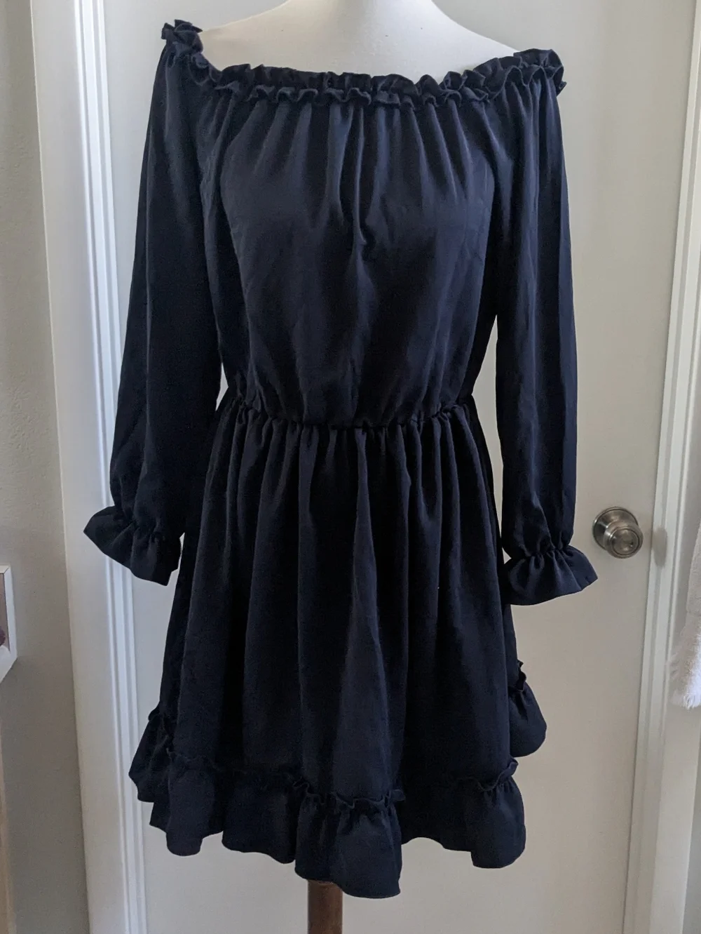 Off-Shoulder Black Ruffle Hem Dress - Picture 1 of 3